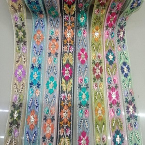 Custom Made Floral Embroidered Laces in a Wide Assortment of Colors <b>for</b> Bow and <b>Hair</b> Band With Golden Sequence Work - Product Image 1