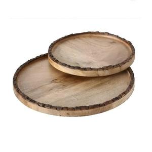 Plateau en bois rond haut de gamme et élégant Design Art déco Plateau de service pour mariage Ramadan & Diwali Tables à manger décoratives - Product Image 3