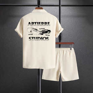 Nouvelle Collection 2025 – Ensemble T-shirt et Short Décontracté pour Homme, Idéal Vacances d'Été, Respirant, Logo Personnalisable, Tricoté 100% Coton Popeline - Product Image 1