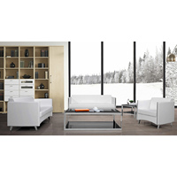 Canapé de bureau 3 places Sidney White Jet-Line, design moderne européen, revêtement en cuir PU, structure en bois, pour la maison, l'appartement, l'hôtel, le salon