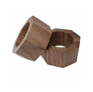 Anillo servilletero de madera de alta calidad con acabado pulido brillante forma hexagonal diseño elegante de alta calidad - Product Image 1