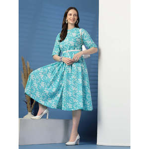 ชุดเดรสผ้าฝ้ายทรงพอดีตัวและทรงบานสำหรับผู้หญิงพร้อมดีไซน์ลายพิมพ์ - Product Image 5