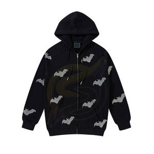 Sudaderas con capucha de diamantes de imitación Unisex con cremallera completa de Color negro para invierno básicos de algodón mezclado mejor Sudadera con capucha de diamantes de imitación de moda al aire libre - Product Image 2