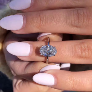 Anillo de compromiso de diamante de corte ovalado cultivado en laboratorio, Plata de Ley 925, certificado IGI, lujoso Halo y pavé, anillo de regalo para mujer - Product Image 1