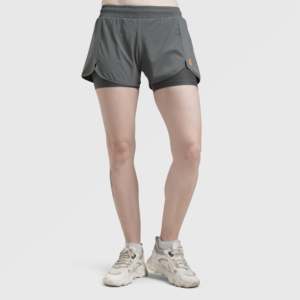 Shorts d'été formels Erge en coton et polyester gris, motif biker tendance, taille élastique, logo décoratif à la taille - Product Image 1