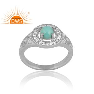 Diseño caliente plata Arizona turquesa y topacio blanco anillo de piedras preciosas mujeres diseño personalizado joyería para mujeres regalo para ella - Product Image 1