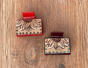 New Arrival Western Stylish Handmade <b>Tooled</b> Engraved Leather Mini Hair <b>Clips</b> Leather Mini Claw <b>Clip</b> Hair Accessories for Women's - Product Image 1