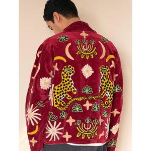 Velvet Kantha Patchworked Embroidery 100% Cotton Animal <b>Print</b> Jacket - Product Image 1