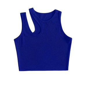 Débardeur court côtelé uni asymétrique à une épaule pour femme, coupe ajustée, style décontracté streetwear d'été, OEM ODM Personnalisé Vente en gros - Product Image 2