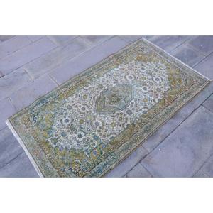 Tapis turc vintage, tapis d'appoint 2,9x5,2 pieds, tapis rayé bleu-vert - Product Image 3