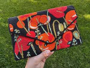 California coquelicots sac, pochette perlée à la main, pochette perlée florale, sac de soirée avec ficelle, cadeau pour elle, - Product Image 2