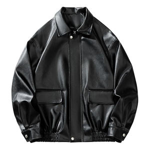 Vestes en cuir surdimensionnées pour hommes blouson fausse veste bombardier à fermeture éclair vestes pour hommes manteau avec poches - Product Image 1