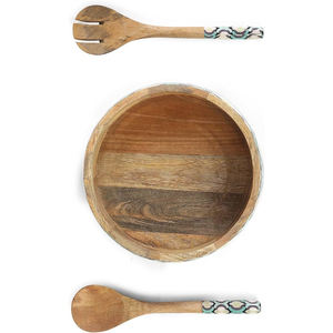Bol à salade en bois de qualité supérieure avec ustensiles de service, ensemble de service en bois naturel fait main et articles de cuisine écologiques à vendre - Product Image 6