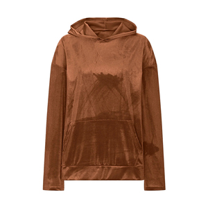 Service OEM Sweats à capuche en velours pour femmes avec poche Couleur marron Pull ajusté Grande taille Street Wear Sweats à capuche pour femmes - Product Image 1