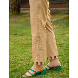 Women's LUNARA Embroidered Cotton Flare Pants High-Waisted Casual Gothic with <b>Elastic</b> Waist Breathable for Summer - Product Image 4