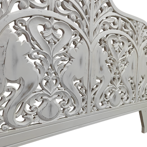 Handmade Elephant Trunk Carved <b>Bed</b> Headboard <b>White</b> Wash Leaf Wall Art Bedroom Elegant <b>Bed</b> Decor Stylish Accent Home Design Decor - Product Image 5
