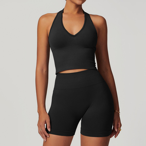 Pantalones cortos de motorista de gimnasio de cintura alta personalizados, recién llegados, ropa deportiva de verano para mujer, conjunto de ropa de Yoga sin costuras, conjunto de entrenamiento - Product Image 5
