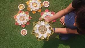 Ensemble de fleurs faites à la main Rangoli photophore bougeoir lotus décor à la maison, décor de Table Diwali indien, décor d'entrée à la maison Tea Party - Product Image 4