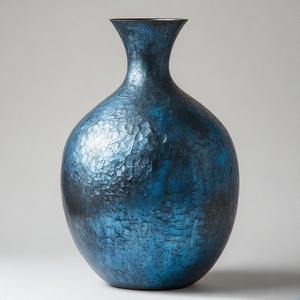 Florero azul envejecido OceanVerdant, busca interiores antiguos, jarrón de suelo de tono metálico, diseño Floral en relieve, decoración del hogar, declaración de acento - Product Image 5