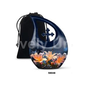 Urna Funeraria de Aluminio con Diseño de Flor en Forma de Lágrima para Cenizas Humanas, Urna Decorativa con Bolsa de Terciopelo Gratis - Product Image 2