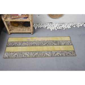 Tapis en laine moderne de 1.5x4,3 pieds avec rayures jaunes et bleues, hauteur de pile de 10mm, motif de couloir rectangulaire à dos en latex pour l'entrée - Product Image 3