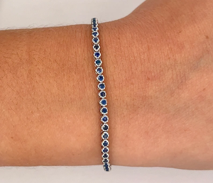 Bracelet de tennis en saphir bleu taille ronde en argent sterling 925 Bracelet en diamant naturel pour bijoux de mode pour femmes - Product Image 4