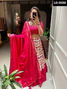 Vêtements ethniques indiens Dola Silk Patola Print avec Foil Work Lehenga Choli avec toile et boîte de conserve attachée à Lehnega avec Dupatta - Product Image 3
