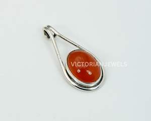 Pendentif en argent sterling massif 925 mois de juillet pierre de naissance avec pendentifs à breloque en cornaline rouge - Product Image 1