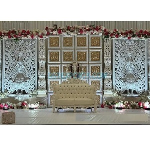 Décor de scène de mariage indien du sud traditionnel majestueux thème blanc décoration de scène de mariage Fusion indienne en fibre durable - Product Image 1