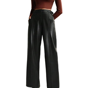 Pantalons en cuir décontractés confortables respirants à taille mi-haute pour femmes en gros, couleur rose, automne-hiver - Product Image 1