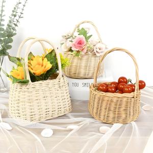 Petit panier de mariage en rotin blanc pour fille, panier à main pour arrangement de fleurs, prix bas - Product Image 2