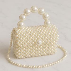 Bolso Hobo de plástico con cuentas de perlas de marfil, bolso moderno hecho a mano | Bolso de hombro elegante con cuentas | Almacenamiento de armario grande - Product Image 5