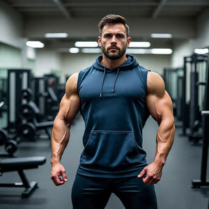 <b>Gym</b> Fitness Sleeveless <b>Hoodie</b> Running Jogging Singlet Hood Men's Bodybuilding Sleeveless Hoodies Male - Product Image 1