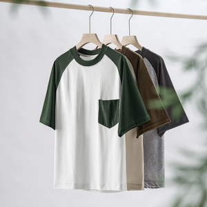 Breathable Summer Tee Custom Chest <b>Pocket</b> Raglan Crewneck <b>Men's</b> T <b>shirts</b> High quality OEM Lightweight Raglan T <b>shirts</b> for <b>Men</b> - Product Image 1
