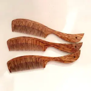 Detangling comb traditional style coconut wooden combs for boys girls men women kids and adults