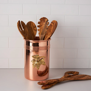 Porte-ustensiles déco en cuivre martelé avec motif olive pour ranger vos ustensiles de cuisine pour restaurant à la maison - Product Image 2