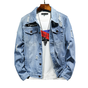 Nuevo diseño hecho a medida personalizado hombres negro desgastado chaquetas de mezclilla al por mayor jeans chaquetas hombres Street Wears proveedor - Product Image 5