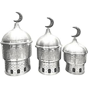 Ensemble de 3 casseroles en forme de dôme en métal argenté traditionnel arabe Ensemble de casseroles en fer émaillé de grande taille compatible avec les gaz pour la maison et les hôtels - Product Image 3