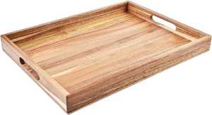 Plateau de service carré en bois d'acacia 100% personnalisé plateau en bois fait à la main de qualité supérieure avec poignées de couleur naturelle - Product Image 3
