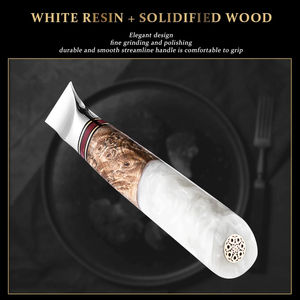 Couteau Santoku Damas 5 pouces, 67 couches, en acier japonais à haute teneur en carbone, manche en résine et bois solidifié - Product Image 6