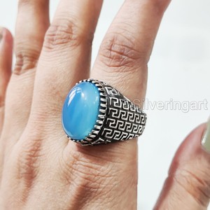 Bague pour homme en cuivre bleu naturel turquoise pierre précieuse décembre bague de naissance arabe bijoux fins bague en argent sterling 925 vente en gros - Product Image 3