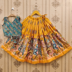 Shoryam - Lehenga Choli Tradicional de Secado Rápido con Estampado Digital Multicolor en Poliéster Suave Tipo Seda para Niñas - Étnico - Product Image 4