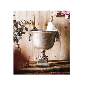 Solid Aluminum Decorated Best Quality Silver Finishing Metal Champagne Chilled Bottle <b>Ice</b> <b>Bucket</b> With Handles - Product Image 4