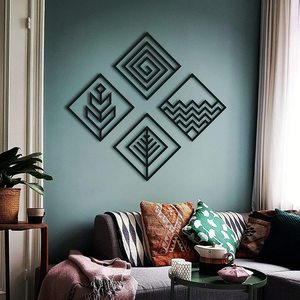 Juego moderno y elegante de 4 piezas de arte de madera pintadas Tapices versátiles para decoración del hogar para sala de estar y dormitorio - Product Image 4