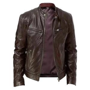 Veste de moto en cuir coupe ajustée pour hommes Manteau long - Product Image 6