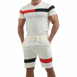 2024 été nouveaux hommes marque vêtements décontracté Shorts ensembles à manches courtes t-shirt couleur unie panneau Swt - Product Image 4
