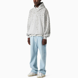 <b>Top</b>-Trendy Oversized loose Heavyweight Cotton Pullover Hoodie Custom Unisex <b>Crystal</b> Hot Drilling Rhinestone for Men's Hoodies - Product Image 2