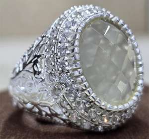 แหวนเงินแท้925รูปวงรีสำหรับดีไซน์เนอร์ทำมือแหวนพลอยอเมทิสต์สีเขียวตัดสวยงาม - Product Image 5