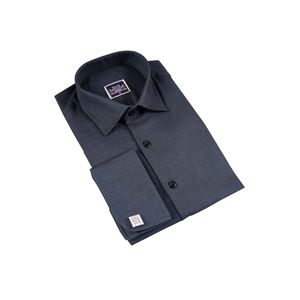 Petrol Blue Cotton Elegant Jacquard Woven French Double <b>Cuff</b> Sleeve Button Shirt - Product Image 3