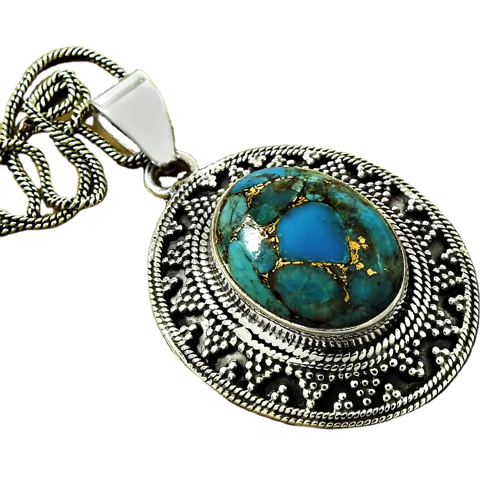 Green copper turquoise vintage pendant for women and girls gemstone jewelry 925 sterling silver pendant wholesale jewellery
